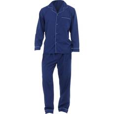 Universal Textiles Mens Plain Long Sleeve Shirt & Trouser Bottoms Nightwear Pyjama Set - Navy