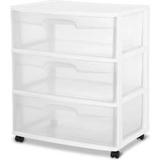 Plastic Cabinets Sterilite 3-Drawer Cart Clear Portable Durable White Storage Cabinet 21.9x24"