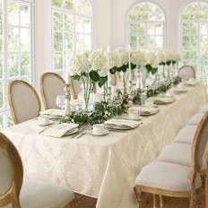 Elrene Home Fashions Barcelona Luxury Damask Tablecloth White, Beige