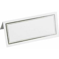 Jam Paper Foldover Place Cards 2x4.25 100/Pack White with Silver Double Border