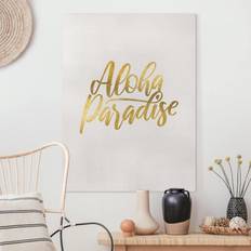Golden Wanddekos Leinwandbild Hochformat Gold Aloha Paradise Wanddeko