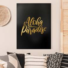 Schwarz Wanddekos Leinwandbild Hochformat Gold Aloha Paradise Wanddeko