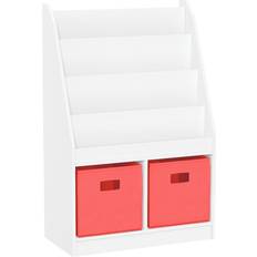 Home Kids Bookrack with Two Cubbies, White with 2 Coral