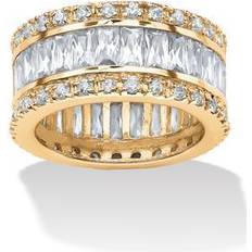 PalmBeach Jewelry 9.34 TCW Round and Emerald-Cut Cubic Zirconia Eternity Band Ring Yellow Gold-Plated or Platinum-Plated