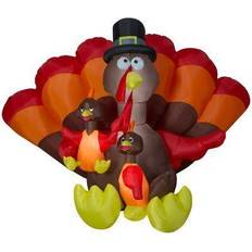 Inflatable Decorations Gemmy 6 ft. Airblown Inflatable Turkey Family Scene, LED, Self-Inflates