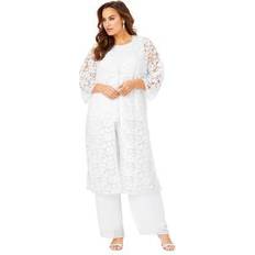 Roaman's Plus Size Three-Piece Lace Duster & Pant Suit by in White Size 22 W