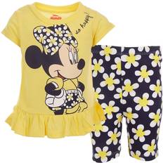 Disney minnie mouse big girls t-shirt and bike shorts outfit set floral lemon