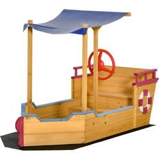 Sandbox Toys OutSunny Pirate Ship Sandbox with Cover and Rudder, Wooden with Storage Bench Orange Orange