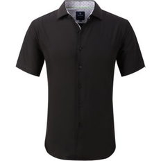 Tom Baine Men's Slim Fit Short Sleeve Performance Button Down Dress Shirt - Black