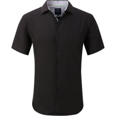 Polyester - Women Shirts Tom Baine Men's Slim Fit Short Sleeve Performance Button Down Dress Shirt - Black