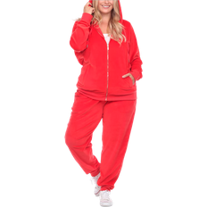 White Mark Velour Tracksuit Set Plus Size - Bright Red