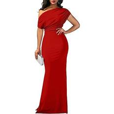 YMDUCH Women's Elegant Sleeveless Off Shoulder Bodycon Long Dress - Red