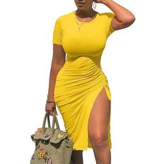 Gokatosau Women's Sexy Bodycon Midi Dress - Yellow