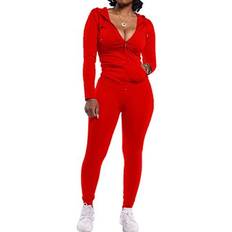 PrettyGarden Women's Two Piece Tracksuit Set - Red