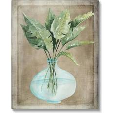 Wall Decor Stupell Industries Green Plant Leaves Glass Vase Rustic Painting Gallery Wrapped Wall Decor