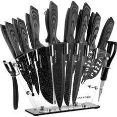 MIDONE Knife Set, 7 Pcs Stainless Steel Kitchen Knife Set, with Sharpener & Acrylic Stand, Black