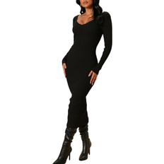 Umbra Black Backless Long Sleeve Shredded Knit Mini Dress