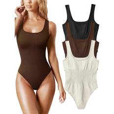 OQQ Women's 2 Piece Bodysuits Sexy Ribbed One Piece Square Neck Short  Sleeve Bod