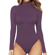 Mangopop Women's Mock Turtle Neck Long Sleeve Tops Bodysuit - Lavender