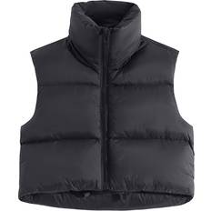 Fuinloth Women's Padded Vest, High Stand Collar Lightweight Zip