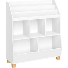 Beige Storage Boxes Home Kids Catch-All Multi-Cubby 35in Toy Organizer with Bookrack Pine