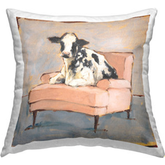 Stupell Industries Sweet Dairy Cow on a Peach Farm Chair Country Complete Decoration Pillows White, Multicolor, Pink