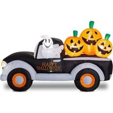 GlitzHome 8 ft. Lighted Halloween Inflatable Truck with Jack-O-Lantern Pumpkins Decor