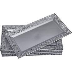 DISPOSABLE LACE TRAYS for Upscale Wedding and Dining 6 pc Silver 14” x 7.5”