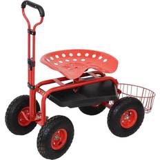 Utility Wagons Sunnydaze QH-RCP035-RD Red Rolling Cart with Steering Handle