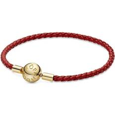 14k gold bracelets women Pandora Moments Woven Bracelet - Gold/Red