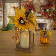 National Tree Company 14 Sunflower and Burlap Bow Decorated Harvest Lantern