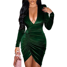 Long Sleeve Sequin V Wrap Maxi - Emerald