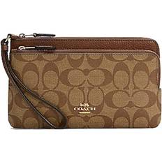 Coach Double Zip Wallet In Signature Canvas - Gold/Khaki Saddle