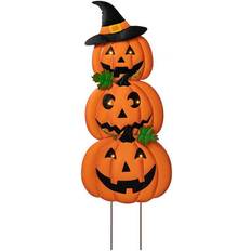 GlitzHome 39.75" H Halloween Lighted Metal Yard Stake Lantern