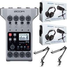 Microphones Zoom PodTrak P4 Recorder with Podcast Microphone Pack Accessory Bundle