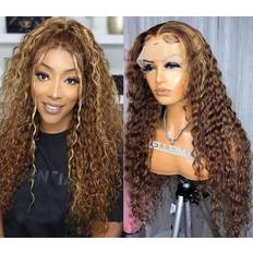 Buildxin 13x4 Deep Wave Lace Front Wig 22 inch #4/27 Honey Blonde/Brown