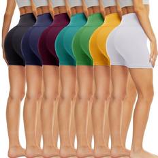 Running - Women Shorts Tnnzeet High Waisted 5” Biker Shorts 7-pack - Black/Navy Blue/Purple/Teal/Bright Green/Ginger/White