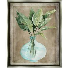 Wall Decor Stupell Industries Green Plant Leaves Glass Vase Rustic Painting Wall Decor