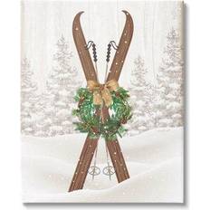 Stupell Industries Winter Skis Holiday Wreath Graphic Gallery Canvas Print Framed Art