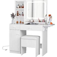 Ironck Vanity Desk with LED Lighted Mirror Dressing Table 15.7x44.1" 2