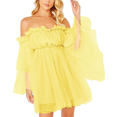 Romwe Women's Romantic Flounce Mini Dress - Yellow