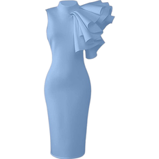 Xxtaxn Women's Cocktail Bodycon Ruffle Sleeveless Formal Midi Pencil Dress - Blue