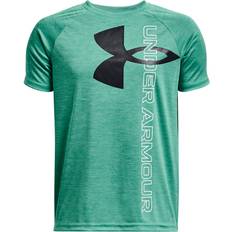 Under Armour Boys' Tech Split Logo Hybrid T-Shirt, Medium, Birdie Green/Black