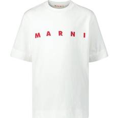 Marni Kid's Jersey T-shirt with Logo - Off White/Bright Red