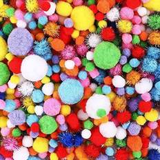 Colorful Fuzzy Craft Pom Poms, Assorted Colors and Sizes, Pack of 300 