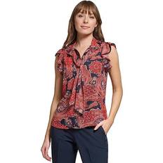 Tommy Hilfiger Red Dresses Tommy Hilfiger Women's Paisley-Print Tie-Neck Ruffle Top Midnight Samba Midnight Samba