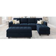 Belffin Sectional Couch with Storage Ottoman Velvet Blue Sofa 106.7" 4 Seater