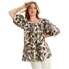 June + Vie Women's Plus Size Puff-Sleeve Satin Blouse