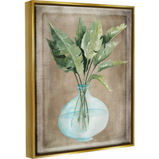 Framed Art Stupell Industries Green Plant Leaves Glass Vase Rustic Border Painting Framed Art