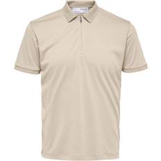 Beige - Herre Pikéskjorter Selected Zipper Polo Shirt - Oatmeal